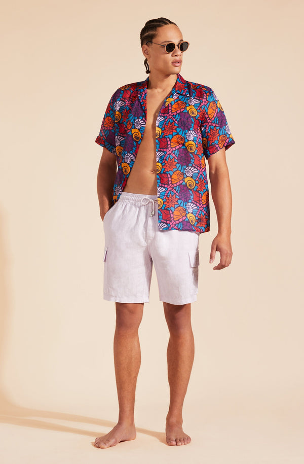 VILEBREQUIN Men Linen Bermuda Shorts Cargo Pockets