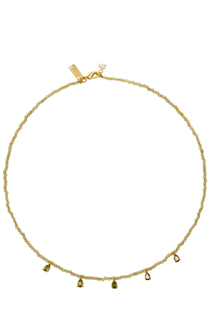 THALIS CHAIN Women Beaded Necklace With CZ Drops- Green Jade