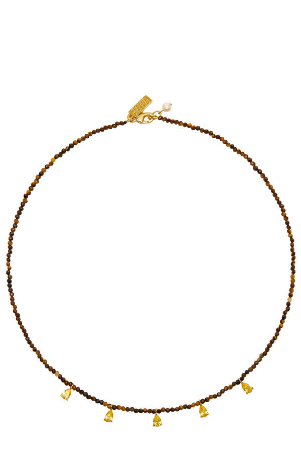 TALIS CHAINS Women Beaded Necklace With CZ Drops- Tiger’s Eye