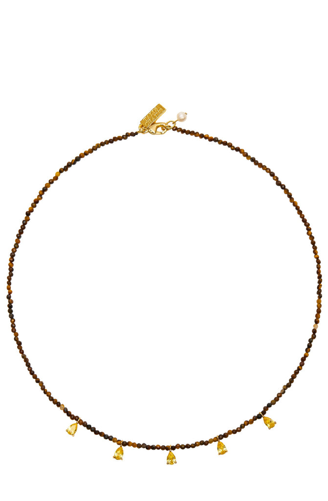 THALIS CHAIN Women Beaded Necklace With CZ Drops- Tiger’s Eye
