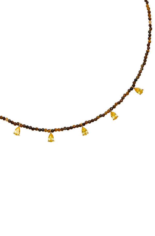 TALIS CHAINS Women Beaded Necklace With CZ Drops- Tiger’s Eye