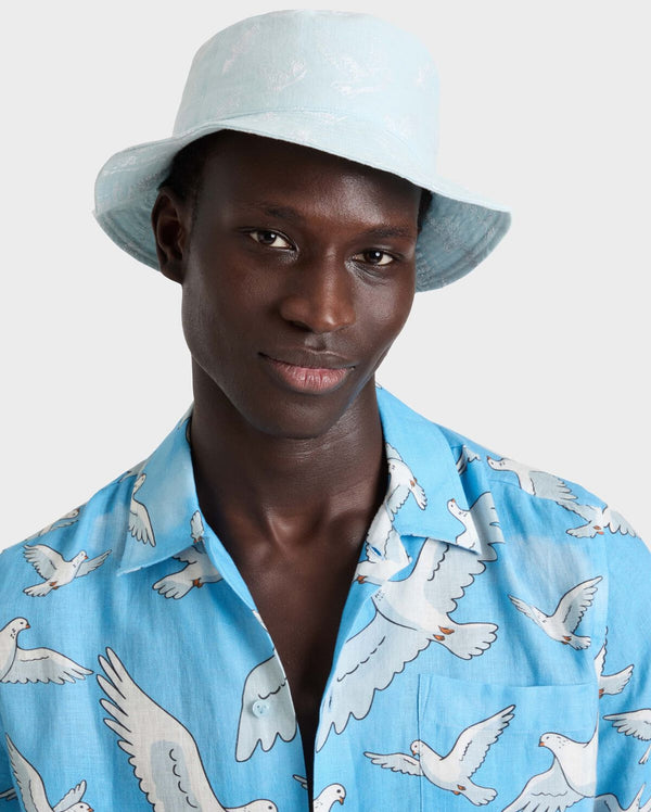 VILEBREQUIN Unisex Linen Bucket Hat Doves - Vilebrequin x 3.PARADIS