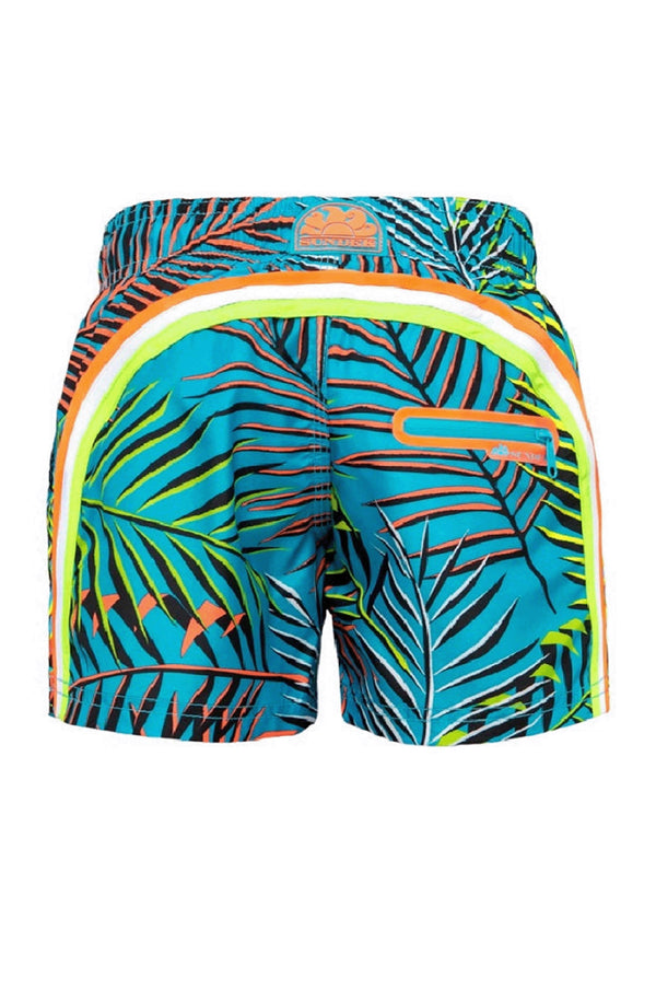SUNDEK Boys Elastic Waist Swim Shorts Leaves Print
