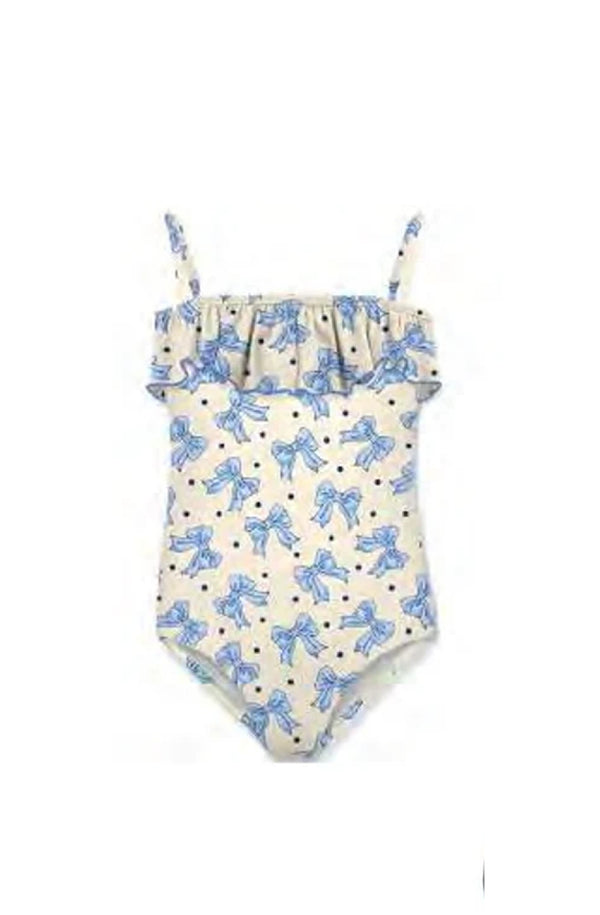 MC2 SAINT BARTH Girls Ruffles Bandeau One-Piece Swimsuit Bow Pois