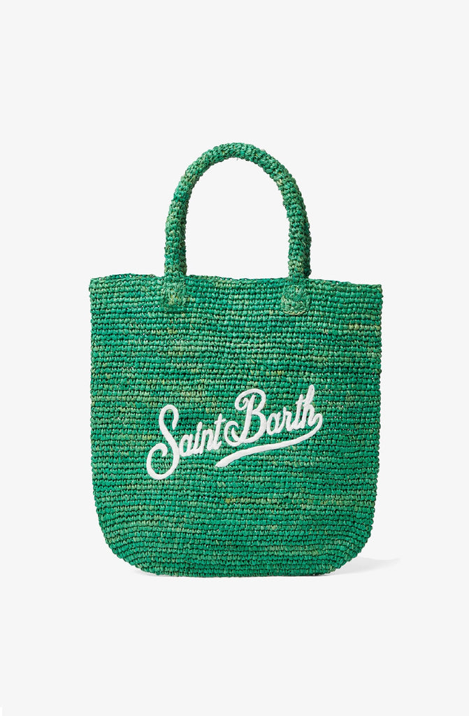 MC2 SAINT BARTH Raffia Bucket Green Bag with Embroidery