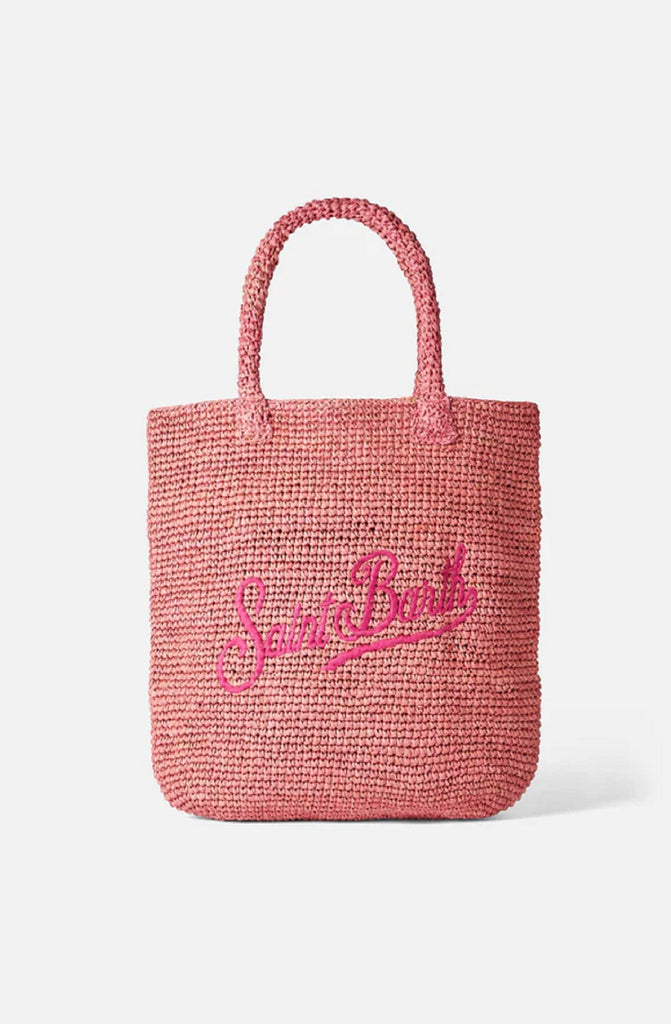 MC2 SAINT BARTH Raffia Bucket Pink Bag with Embroidery