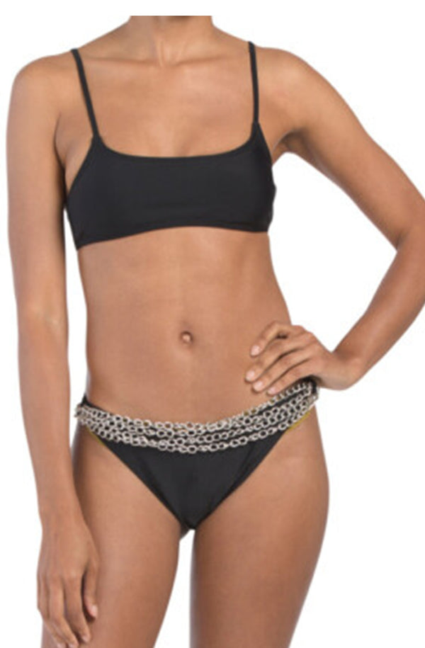 KENDALL & KYLIE Women Black Chain Strap Bikini Bottom