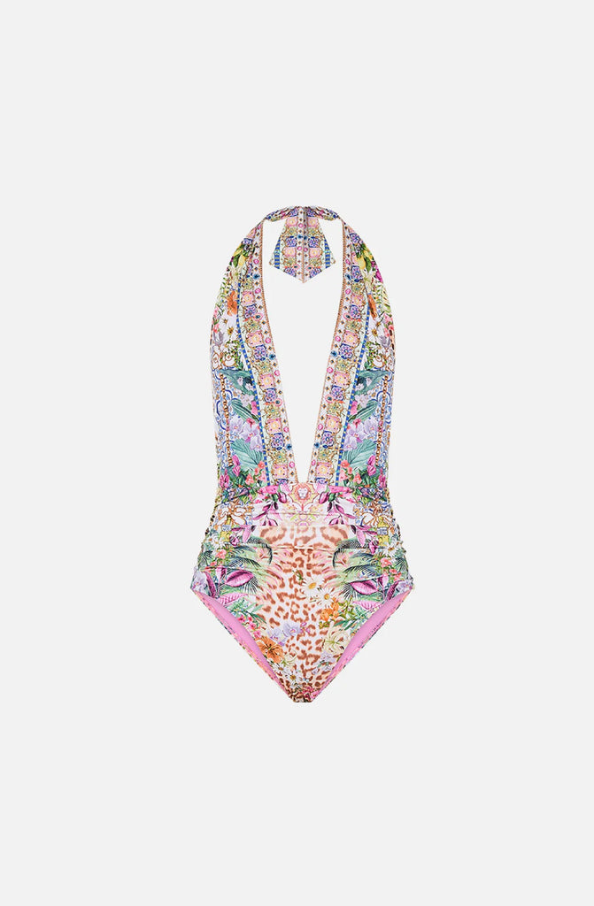CAMILLA Plunge Neck Halter One Piece Flowers Of Neptune HAMAC