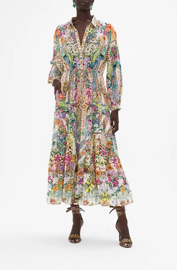 CAMILLA Women Tiered Long Shirt Dress - Flowers Of Neptune