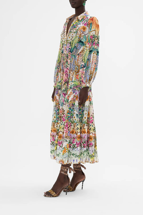 CAMILLA Women Tiered Long Shirt Dress - Flowers Of Neptune