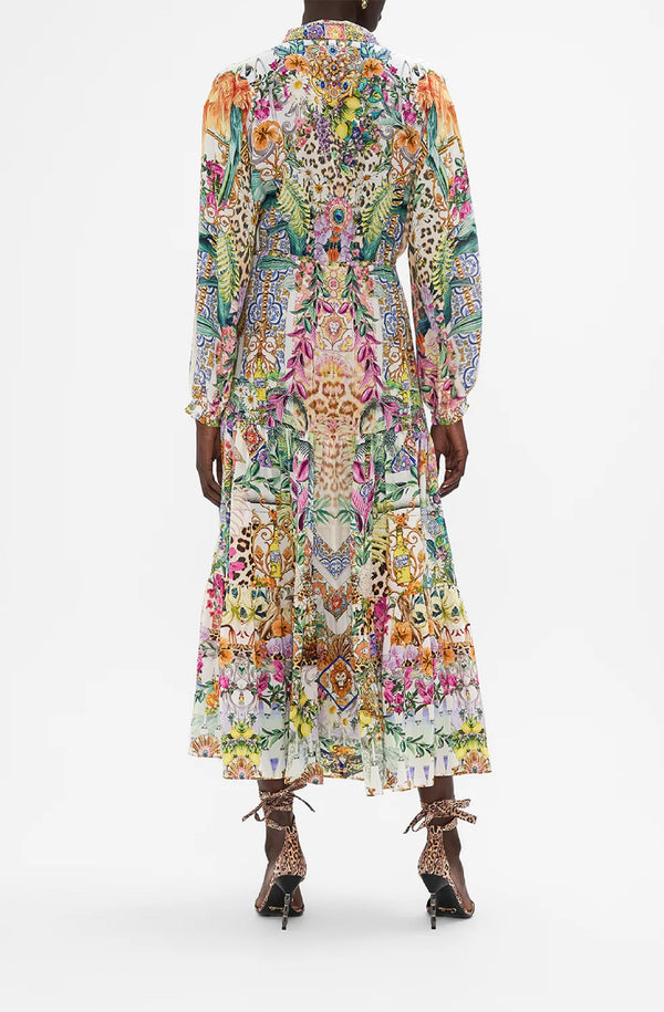 CAMILLA Women Tiered Long Shirt Dress - Flowers Of Neptune