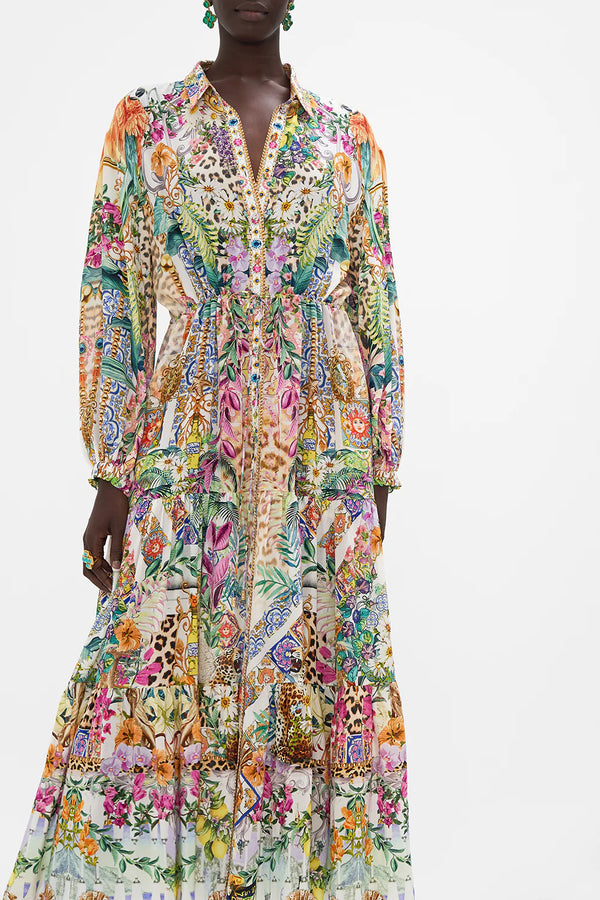 CAMILLA Women Tiered Long Shirt Dress - Flowers Of Neptune