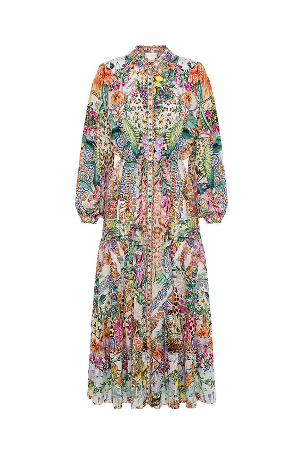 CAMILLA Women Tiered Long Shirt Dress - Flowers Of Neptune