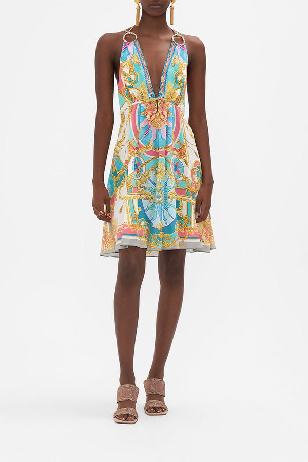 CAMILLA Women Short Flared Dress With Hardware - Sail Away With Me
