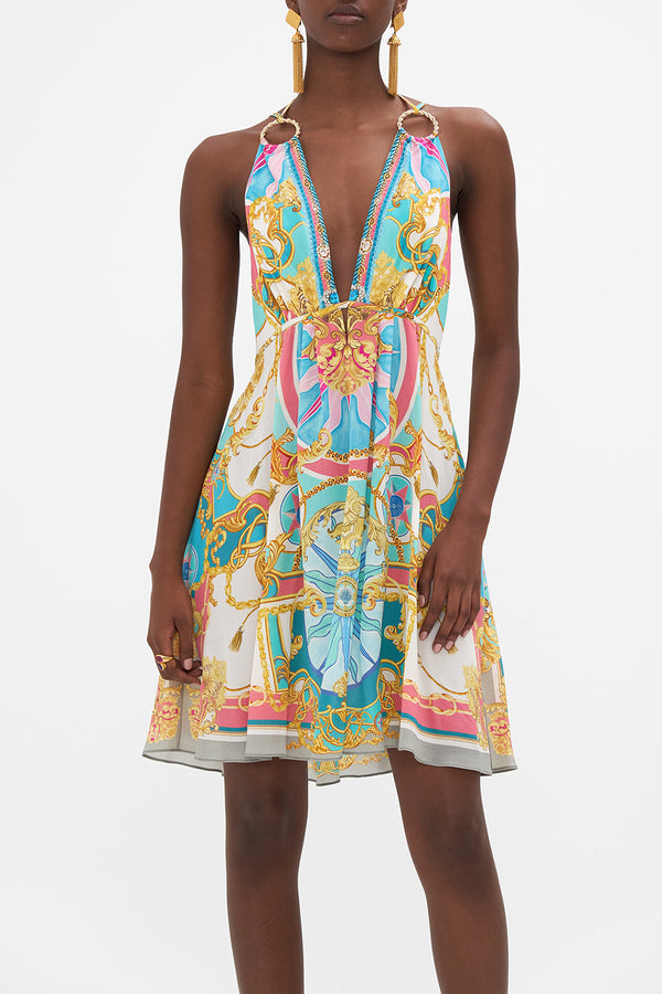 CAMILLA Women Short Flared Dress With Hardware - Sail Away With Me