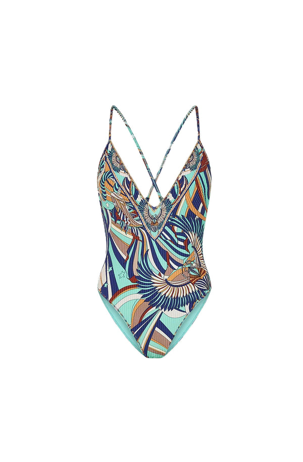 CAMILLA Women V-Neck One Piece with Multicolour Stitching - Oasis Oracle