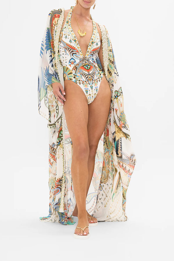 CAMILLA Women Low Back Halter One Piece with Trim - Valley of the Queens