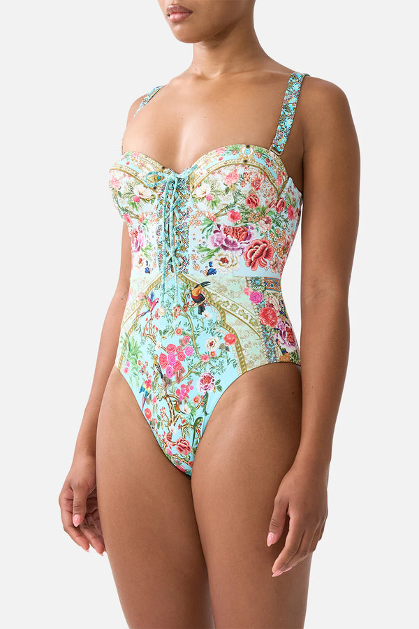 CAMILLA Women Lace Up Underwire Moulded Cup One-Piece Swimsuit - Sultans and Queens