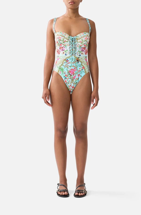 CAMILLA Women Lace Up Underwire Moulded Cup One-Piece Swimsuit - Sultans and Queens
