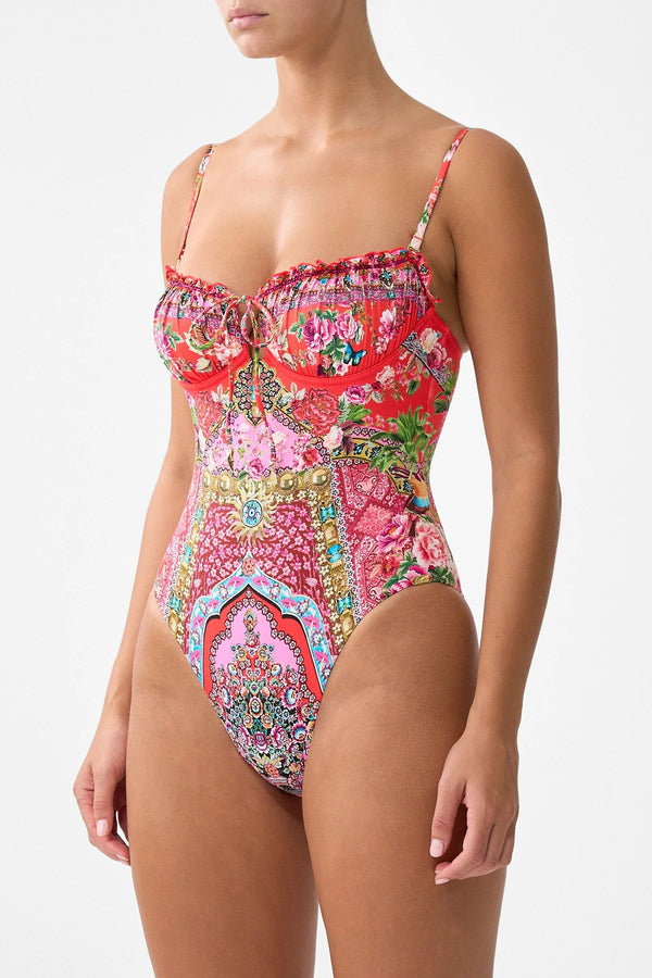 CAMILLA Women Ruched Cup Underwire One-Piece Swimsuit with Front Tie - Heirloom Empire