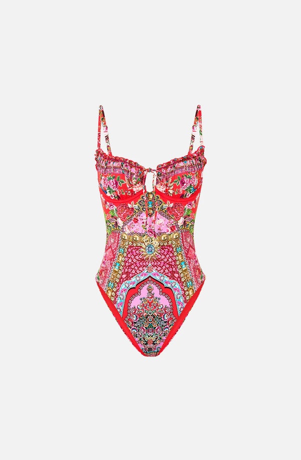 CAMILLA Women Ruched Cup Underwire One-Piece Swimsuit with Front Tie - Heirloom Empire