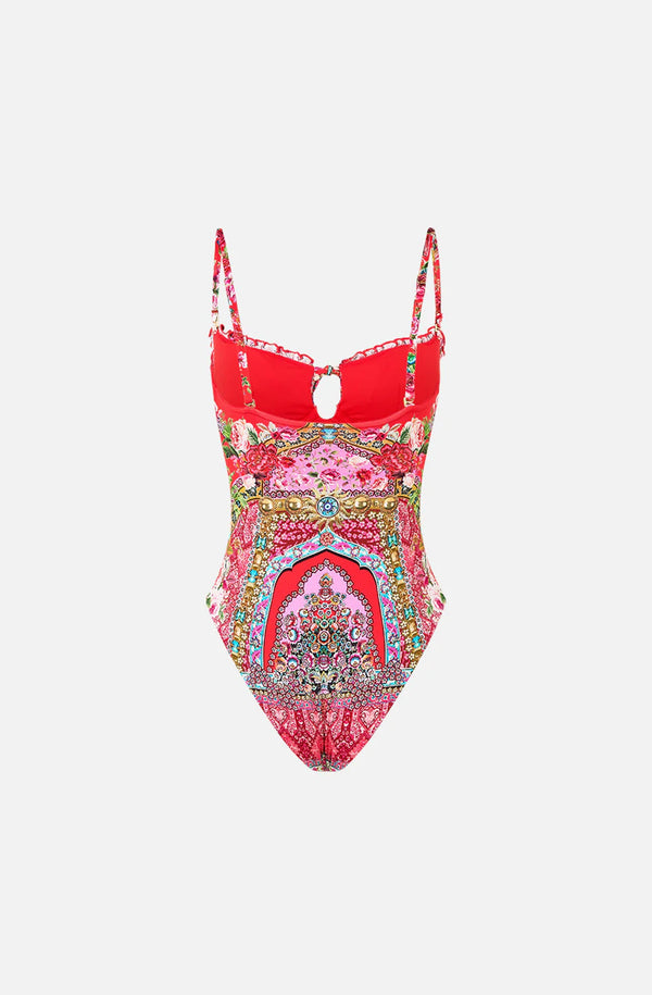 CAMILLA Women Ruched Cup Underwire One-Piece Swimsuit with Front Tie - Heirloom Empire