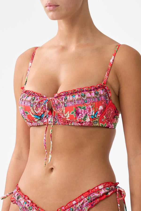 CAMILLA Women Ruched Cup Underwire Bikini Top with Front Tie - Heirloom Empire