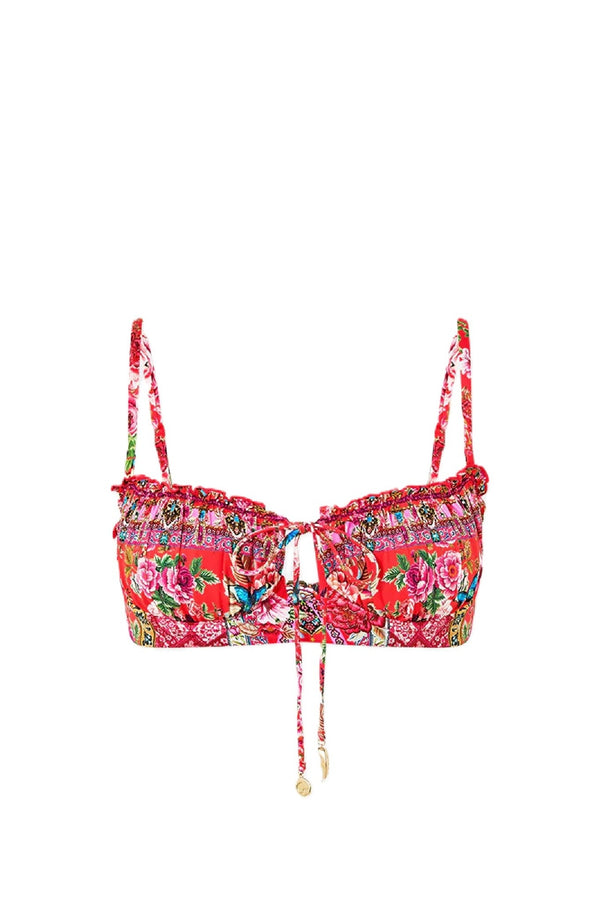 CAMILLA Women Ruched Cup Underwire Bikini Top with Front Tie - Heirloom Empire
