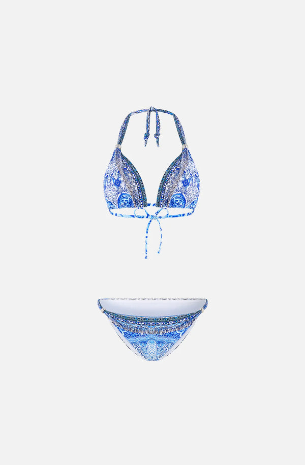 CAMILLA Women Ball Trim Triangle Bikini Set with Thick Neck Tie - The Bosphorous