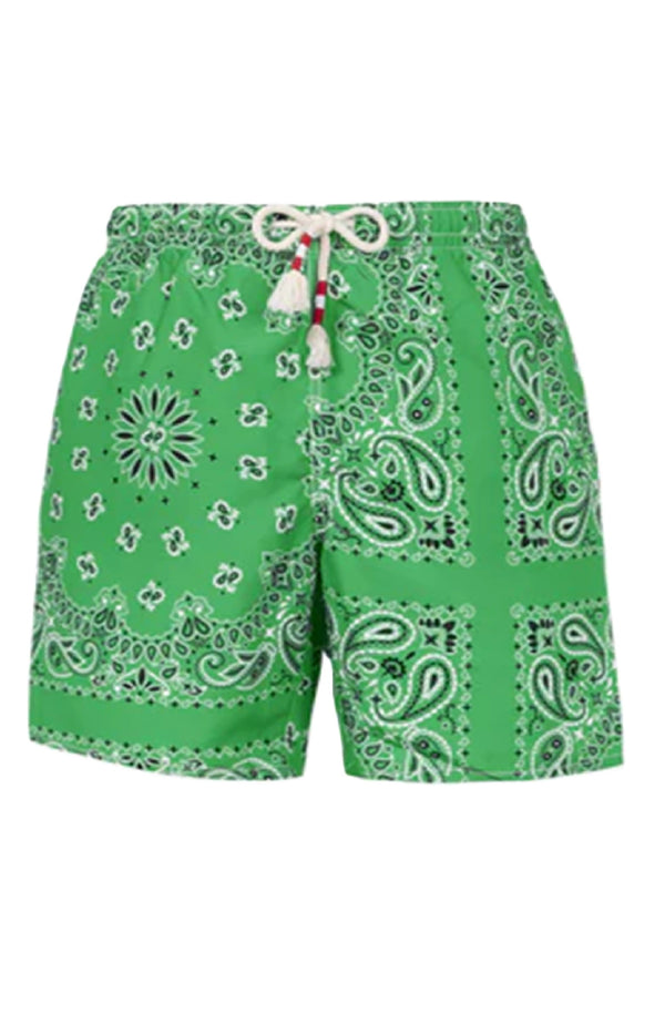 MC2 SAINT BARTH Men Swim Shorts Caprese Green Bandanna Print