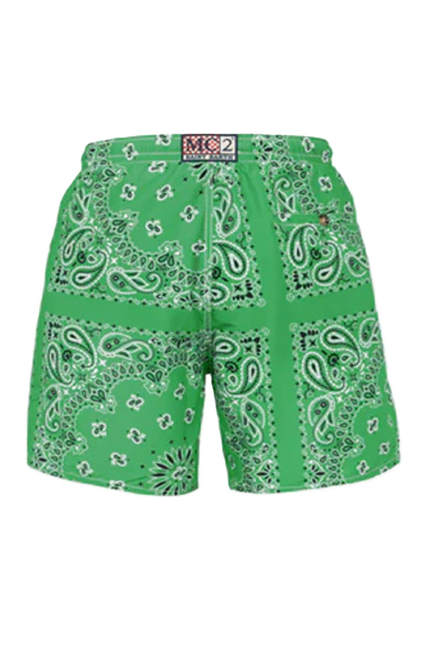 MC2 SAINT BARTH Men Swim Shorts Caprese Green Bandanna Print
