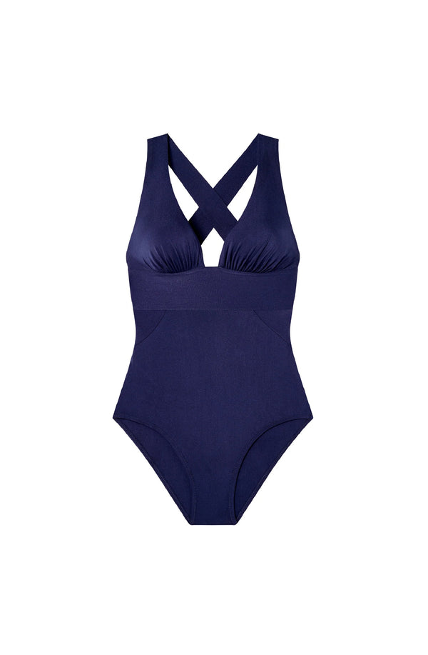 PAIN de SUCRE Women Capri Navy Cross-Back One-Piece Swimsuit
