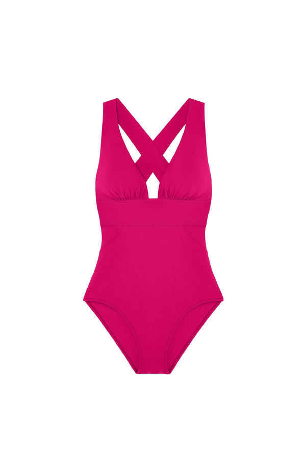 PAIN de SUCRE Women Capri Raspberry Cross-Back One-Piece Swimsuit