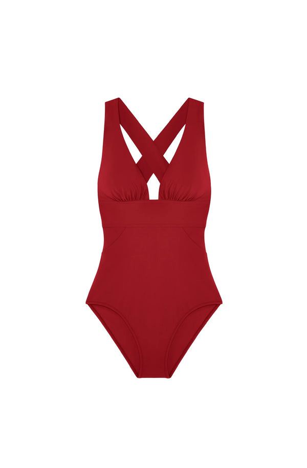 PAIN de SUCRE Women Capri Madder Red Crossed Back Swimsuit