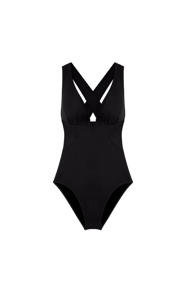 PAIN de SUCRE Women Capri Black Cross-Back One-Piece Swimsuit