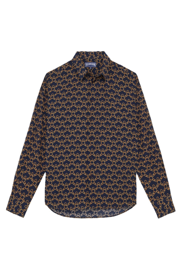 VILEBREQUIN Men Cotton Voile Shirts Turtles Chains