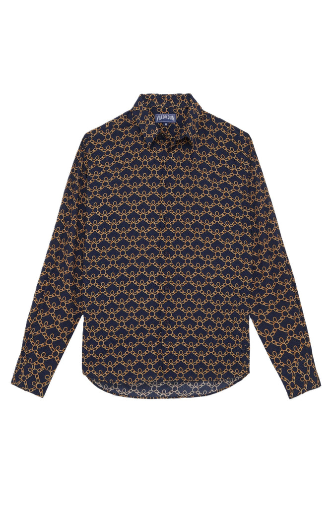 VILEBREQUIN Men Cotton Voile Shirts Turtles Chains
