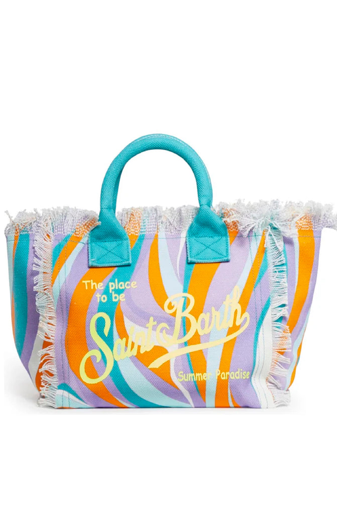 MC2 SAINT BARTH Colette Multicolor Cotton Canvas Handbag with Wave Print