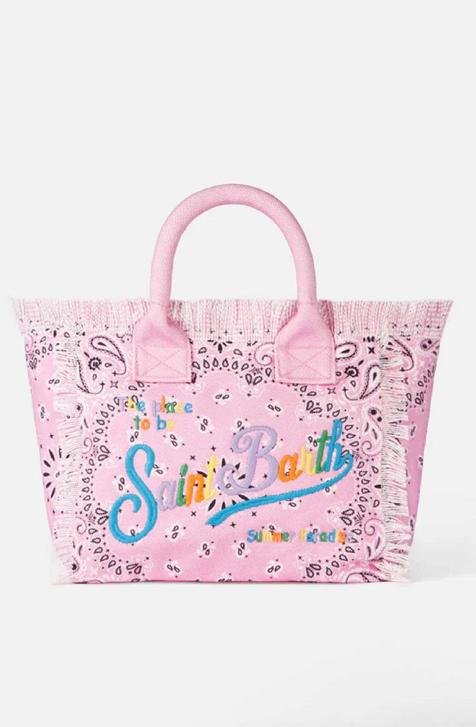 MC2 SAINT BARTH Colette Pink Cotton Canvas Handbag with Bandanna Print