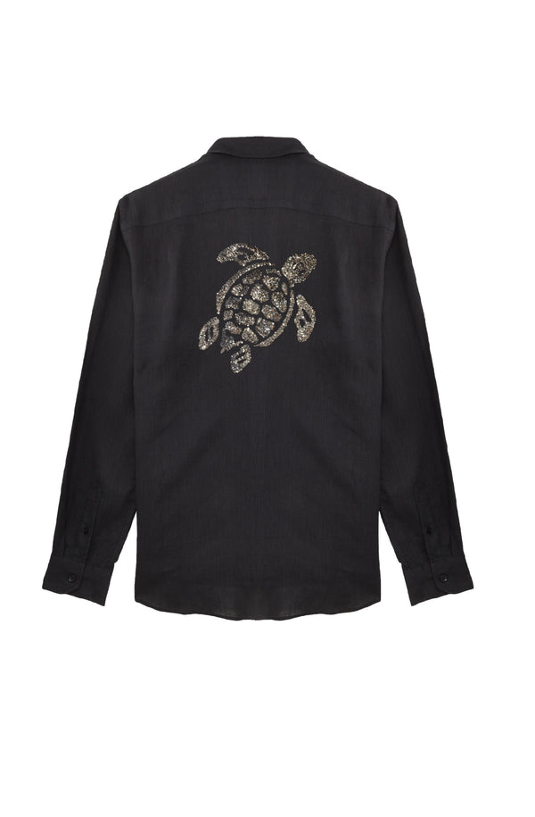 VILEBREQUIN Men Linen Shirt Solid Sequin Turtle