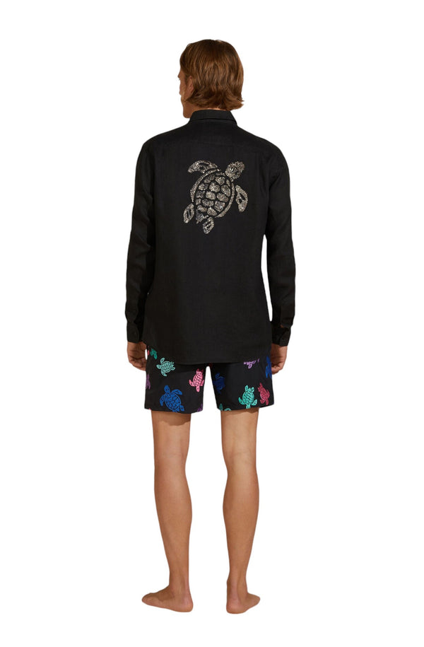 VILEBREQUIN Men Linen Shirt Solid Sequin Turtle