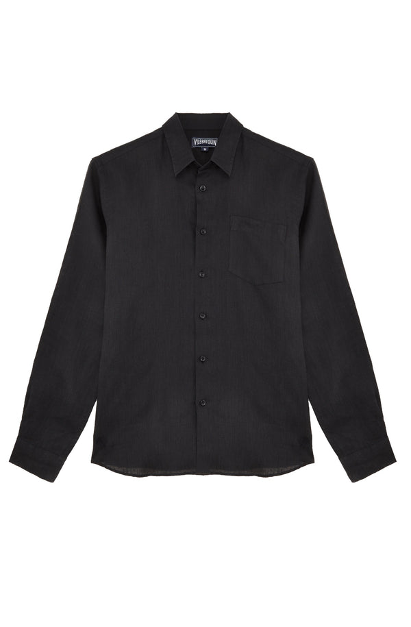 VILEBREQUIN Men Linen Shirt Solid Sequin Turtle