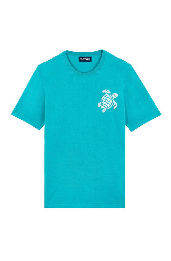VILEBREQUIN Men Silk and Cotton T-Shirt Jacquard Turtle