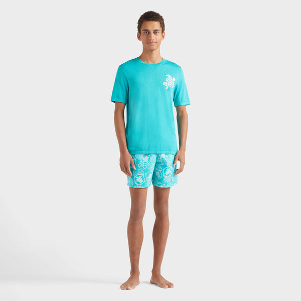 VILEBREQUIN Men Silk and Cotton T-Shirt Jacquard Turtle