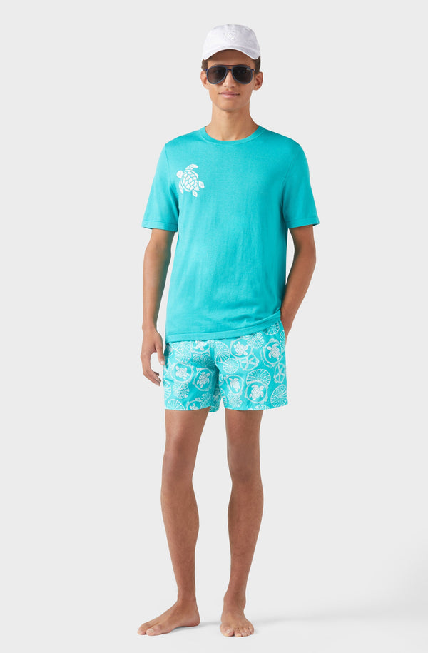 VILEBREQUIN Men Silk and Cotton T-Shirt Jacquard Turtle
