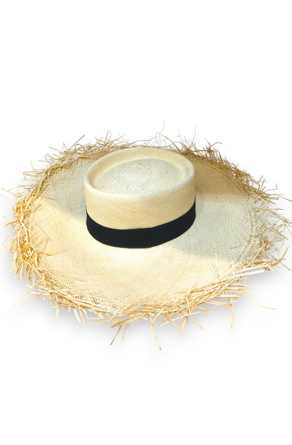 RONNEL Women Dumont Frayed Natural with Black Band Hat