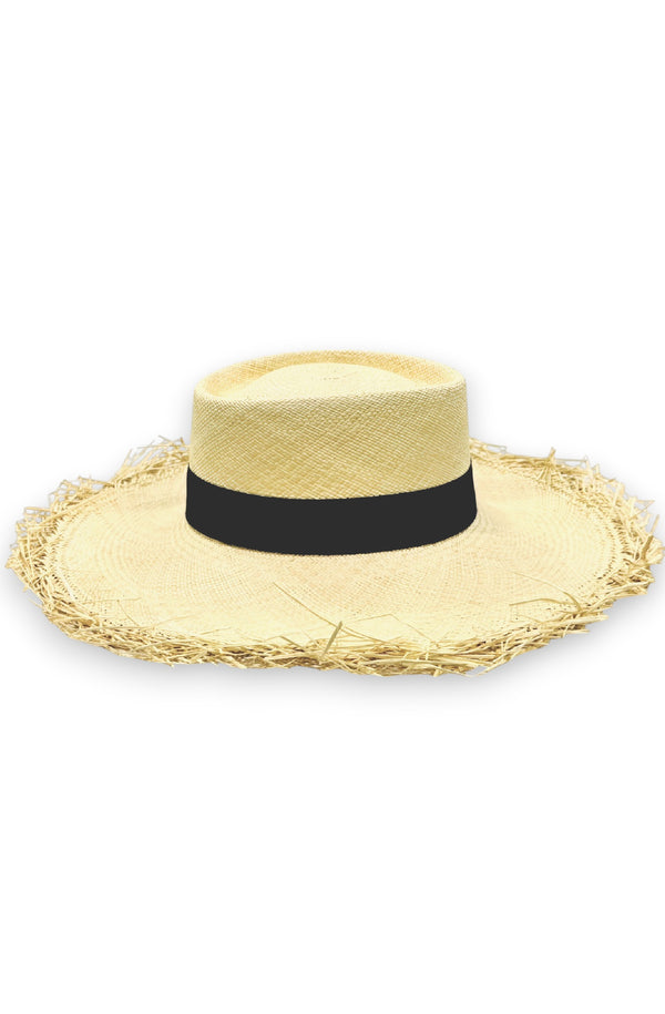 RONNEL Women Dumont Frayed Natural with Black Band Hat