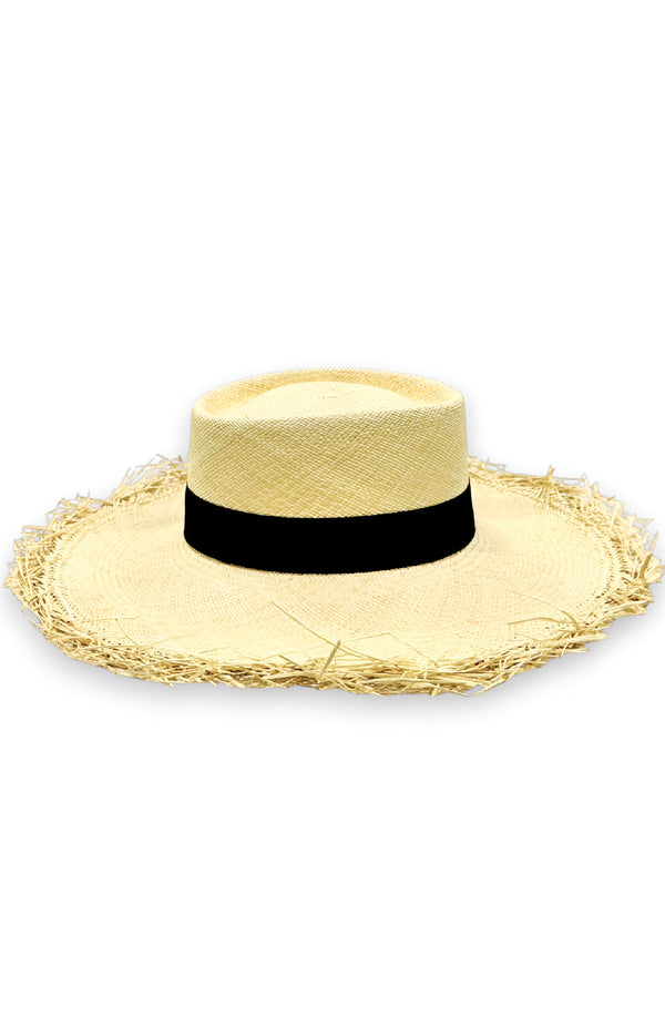 RONNEL Women Dumont Frayed Natural with Black Band Hat