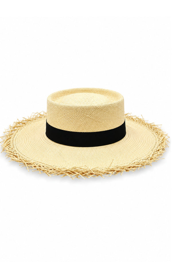 RONNEL Women Dumont Frayed Natural with Black Band Hat