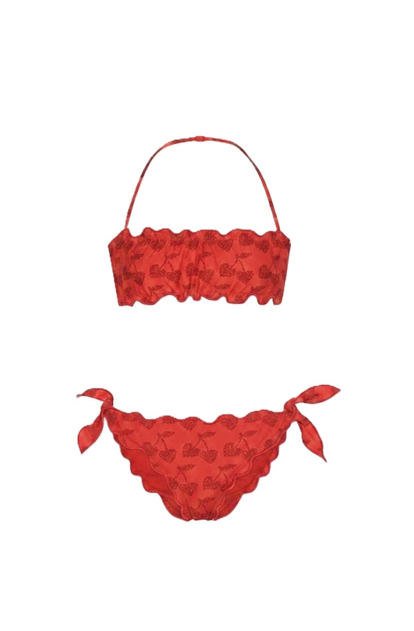MC2 SAINT BARTH Girls Bandeau Bikini Embossed Cherry